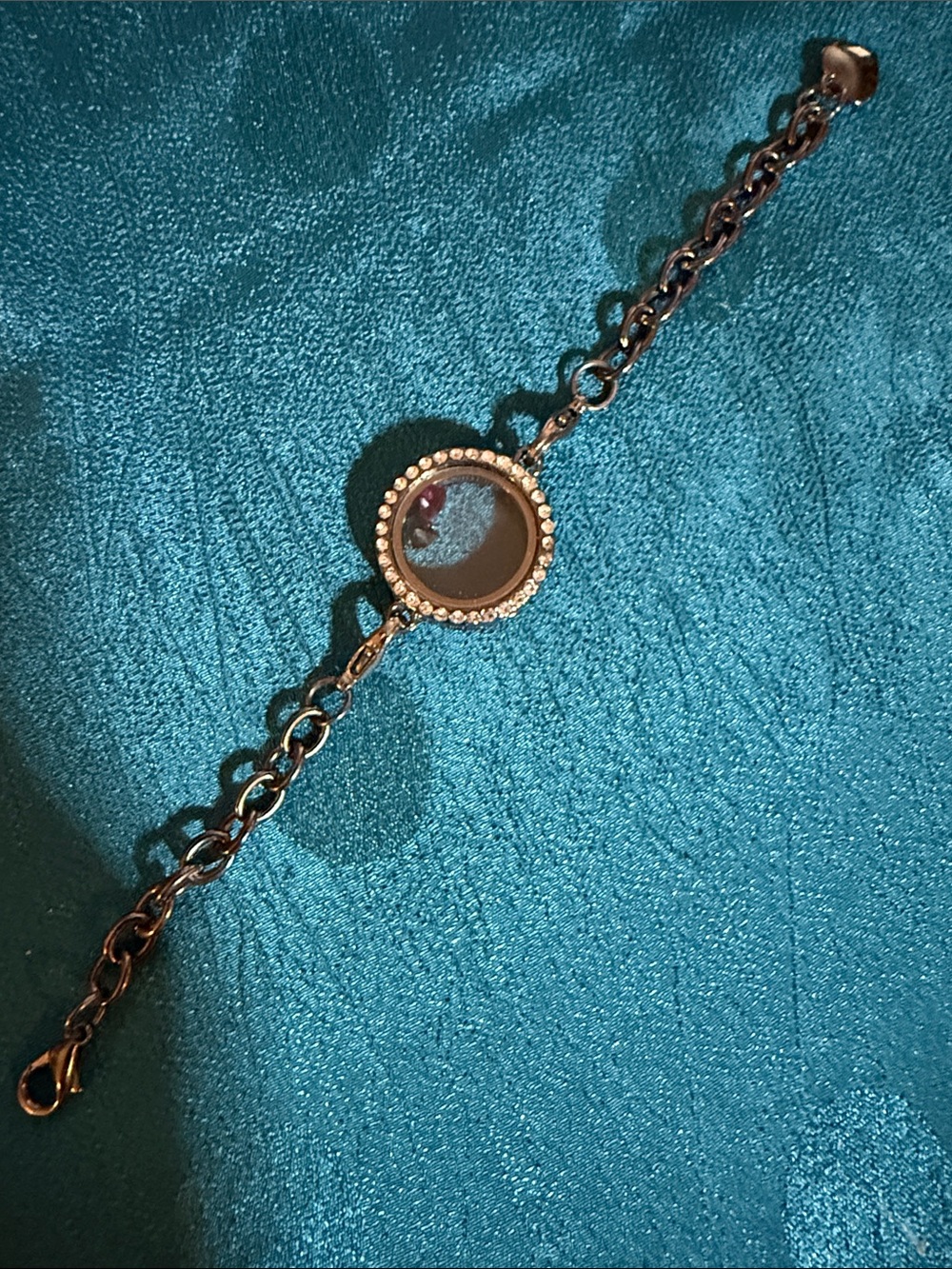 Crystal Accent Round Locket Bracelet - gun medal